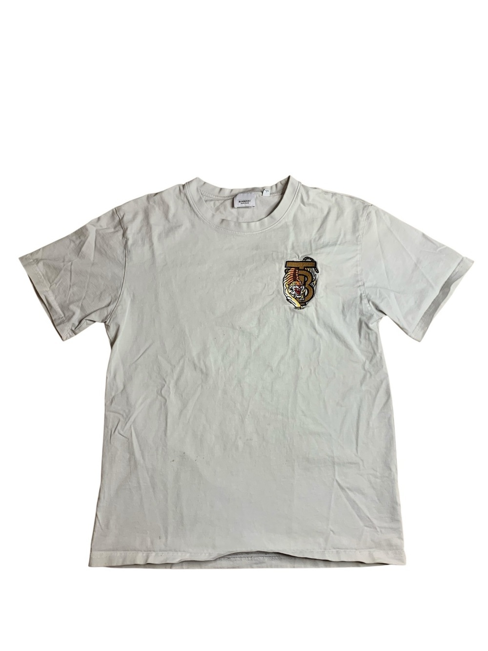 Burberry TB Tiger Embroidered Monogram T-Shirt White Cream Medium M